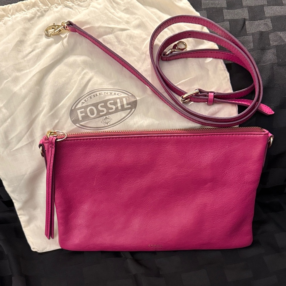 Fossil Fuchsia Leather Crossbody Bag